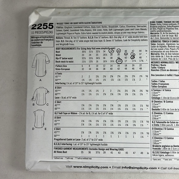 Simplicity 2255 UNCUT Easy to Sew Shirt Sewing Pattern Sizes 6 8 10 12 14 - Picture 3 of 6